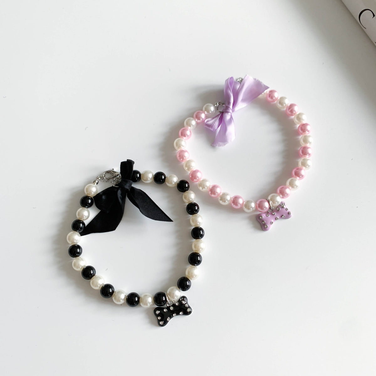 Elegant Pearl and Rhinestone Pet Necklace with Bowtie
