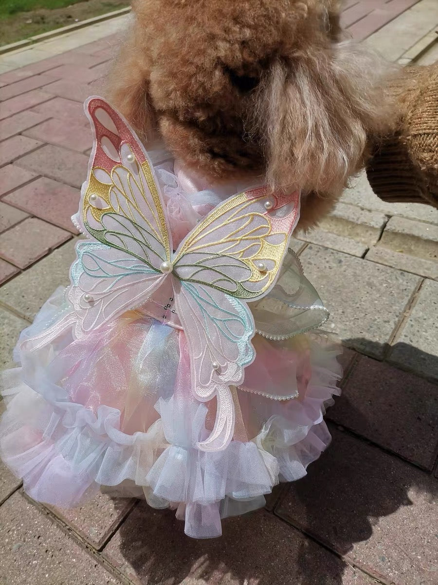 Rainbow Fairy Fantasy Rainbow Butterfly Wings Spring Summer Cat Teddy Pet Dress