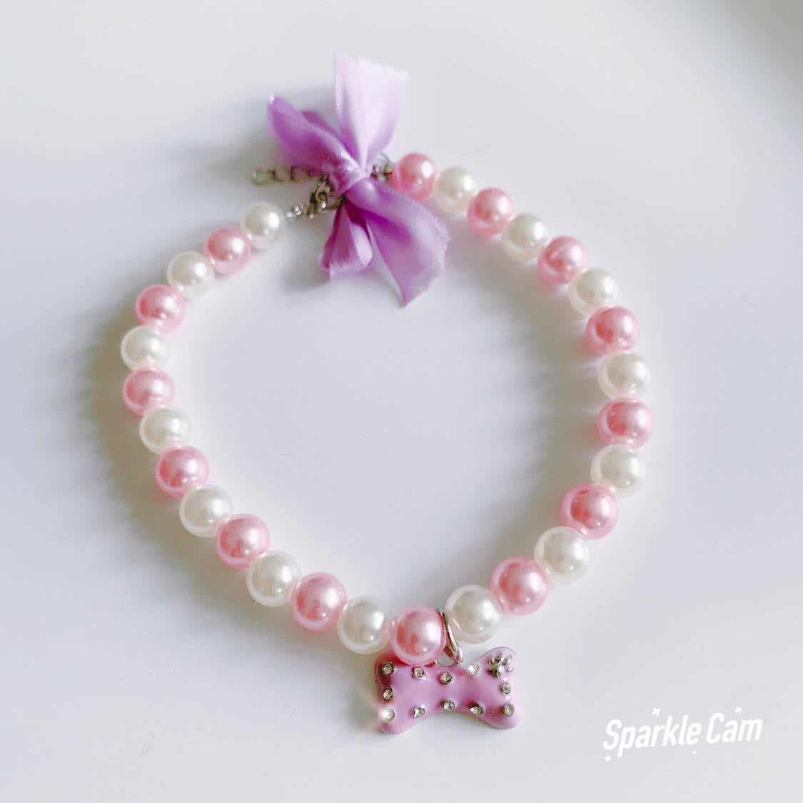 Elegant Pearl and Rhinestone Pet Necklace with Bowtie