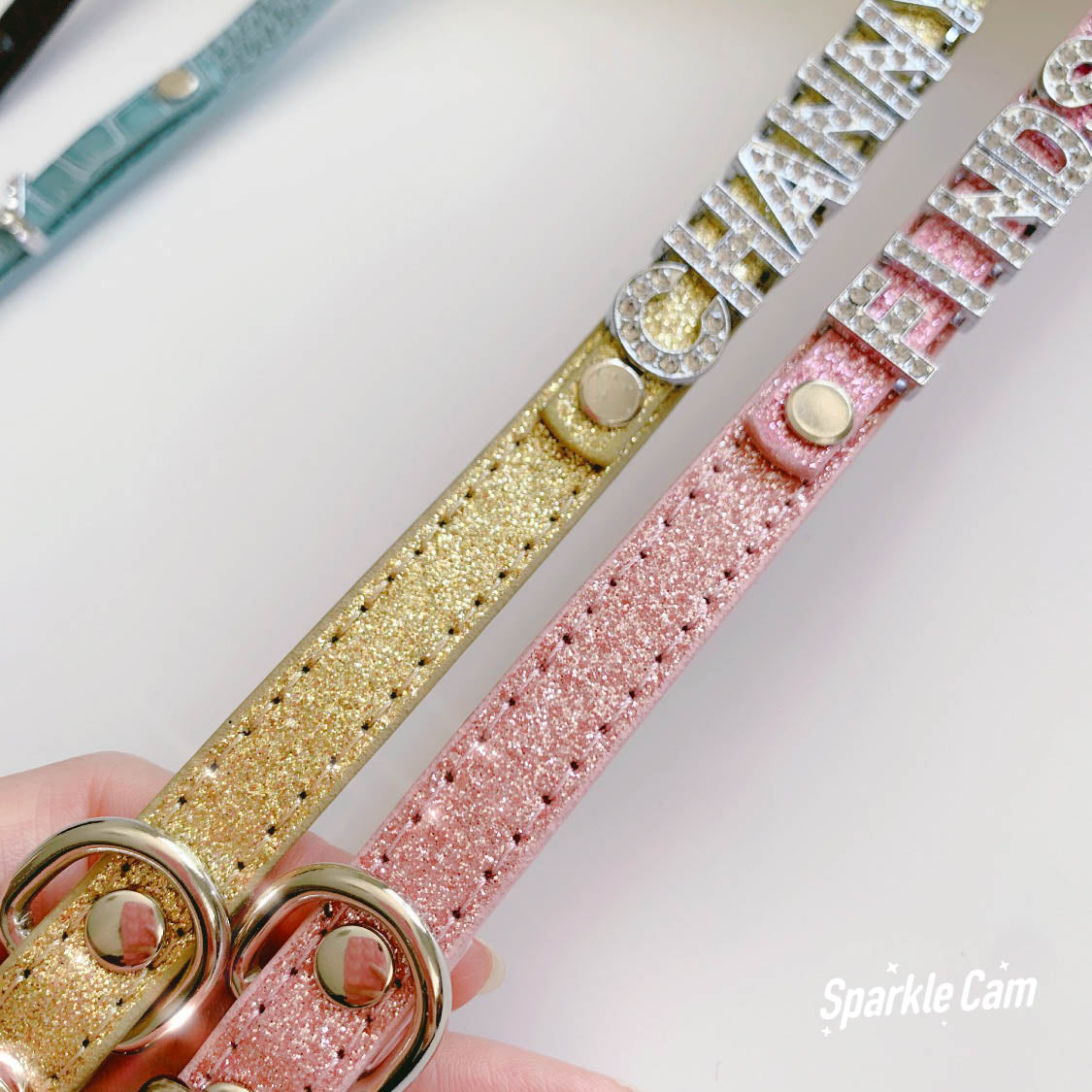 Customizable Pet Name Collar in Embossed & Glitter PU Leather | For Cats and Dogs