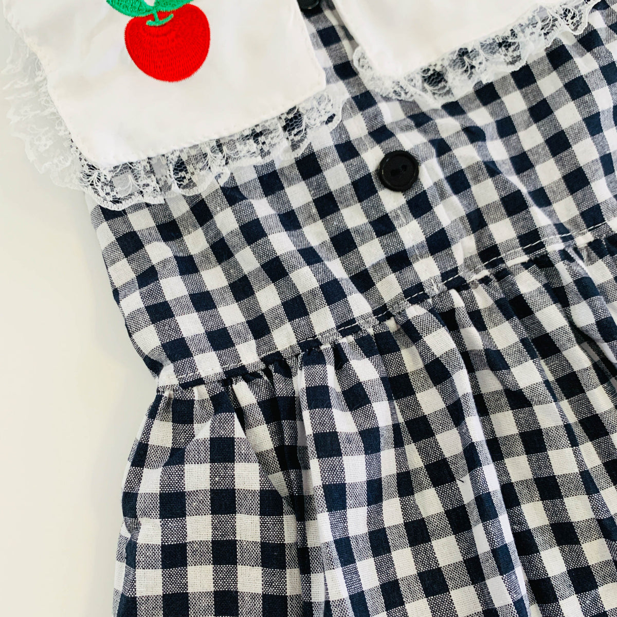 Summer Plaid Monochrome Pet Dress w Red Apple Embossing | Pet Stylish Dress