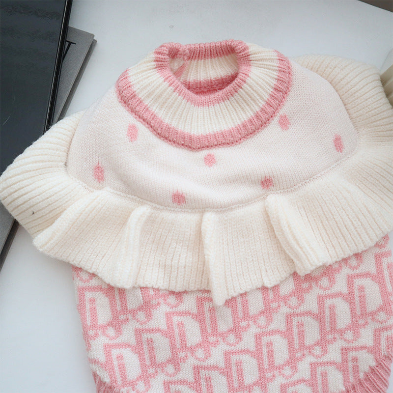 Pink Ruffle Print Sweater