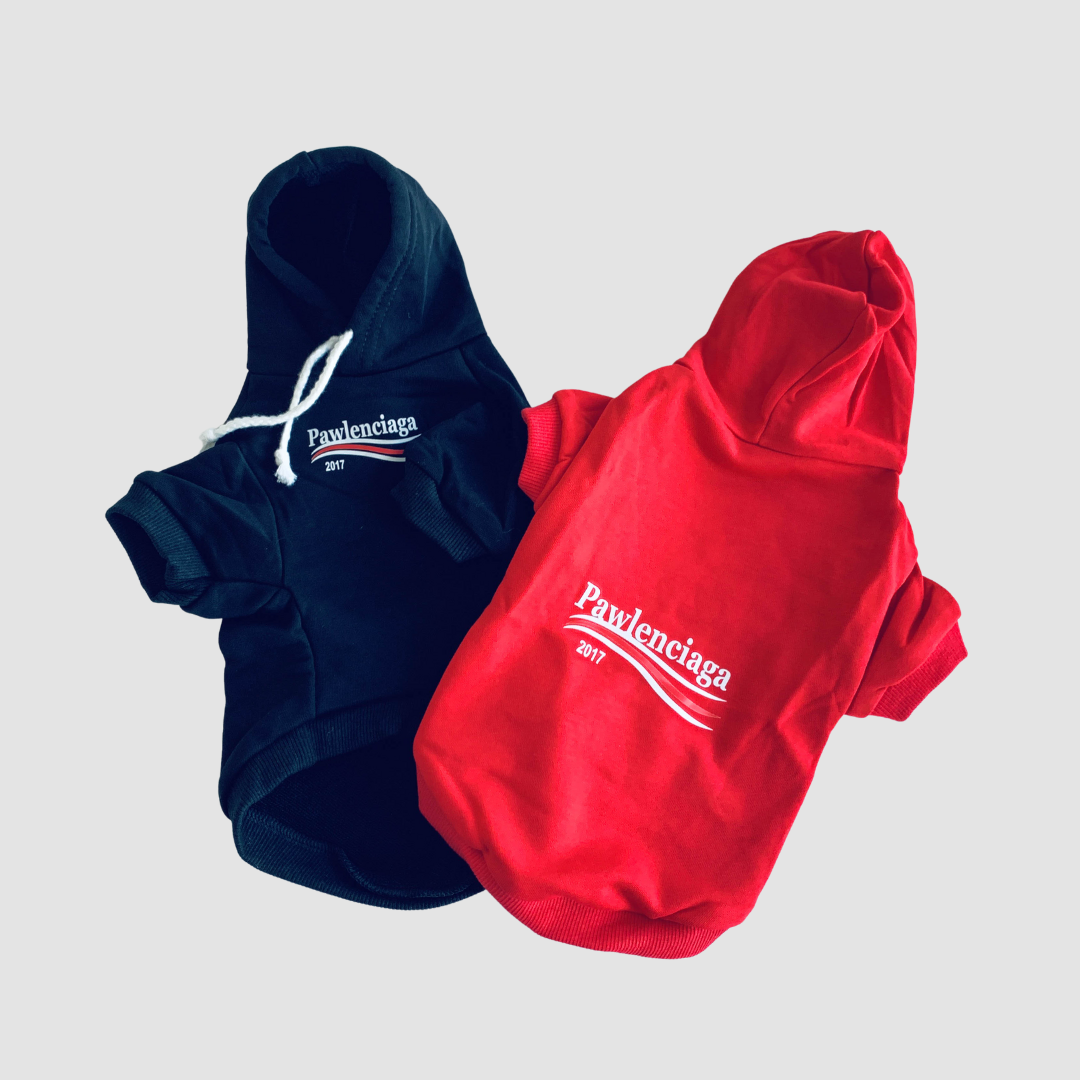In-Stock | Pawlenciaga | Fashion Pet All-Season Pet Hoodie, Black and Red